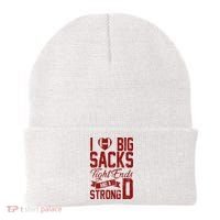 I Love Big Sacks Tight End And A Strong D Funny Sport Beanie thumb 0