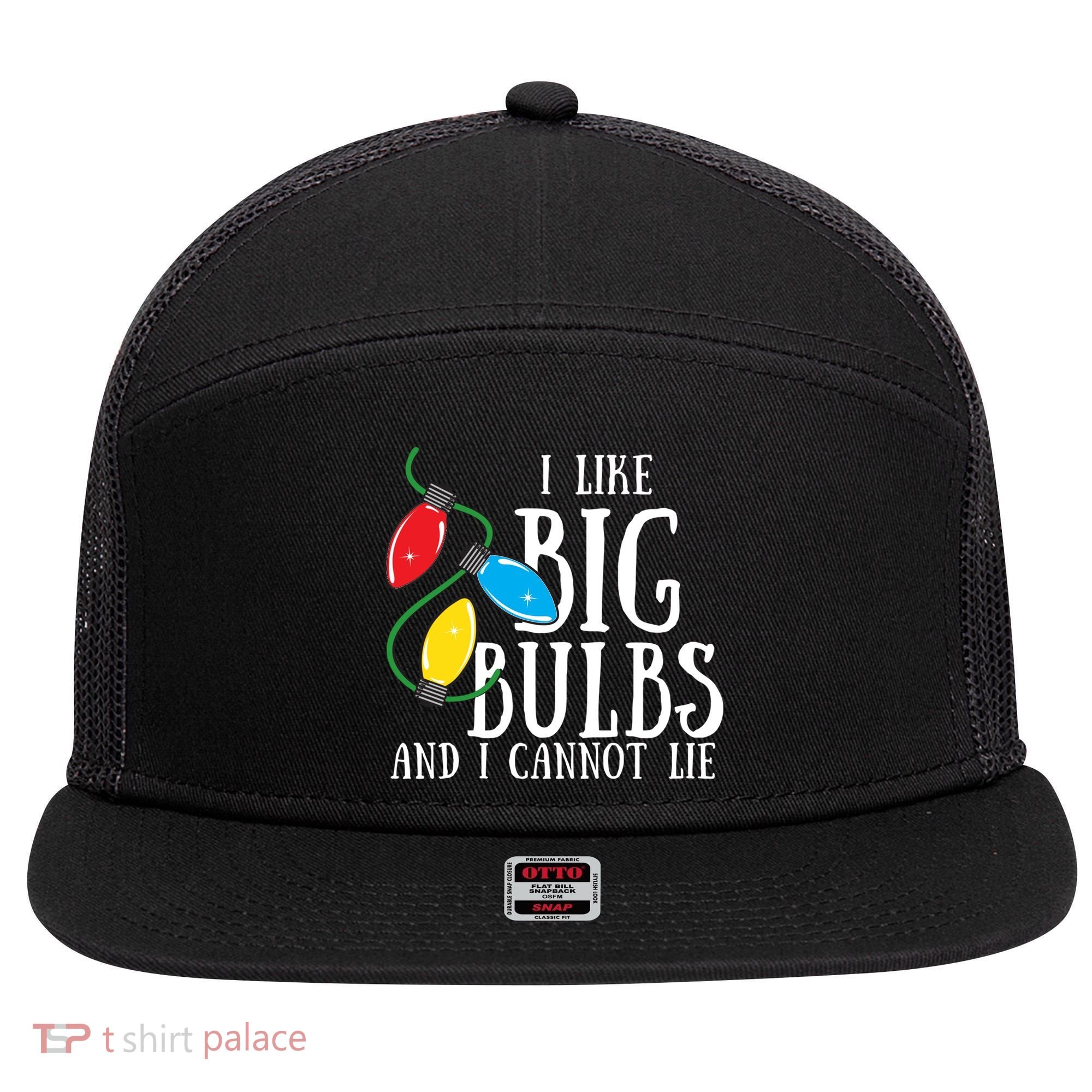 I Like Big Bulbs And I Cannot Lie Funny Christmas Gift 7 Panel Mesh Trucker Snapback Hat
