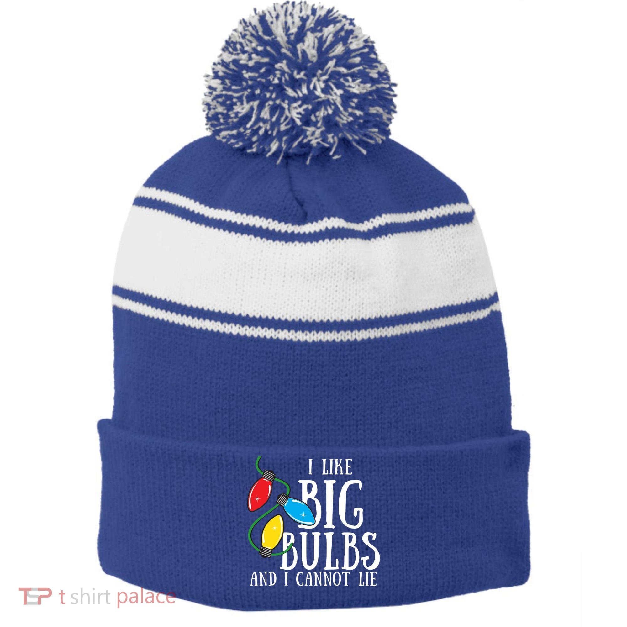 I Like Big Bulbs And I Cannot Lie Funny Christmas Gift Stripe Pom Pom Beanie