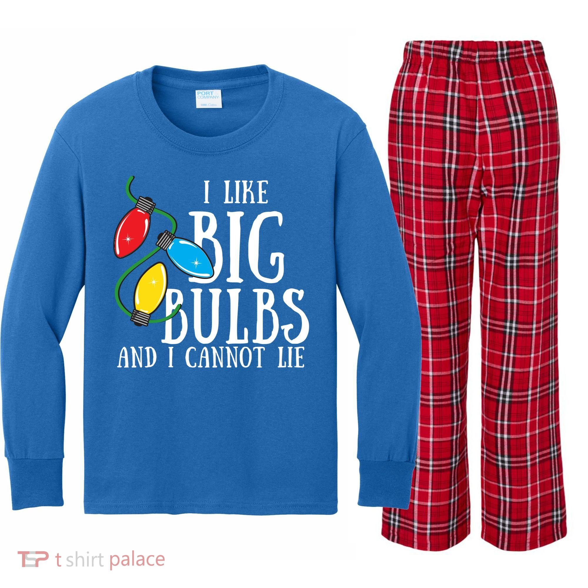 I Like Big Bulbs And I Cannot Lie Funny Christmas Gift Kids Long Sleeve Plaid Pajama Set