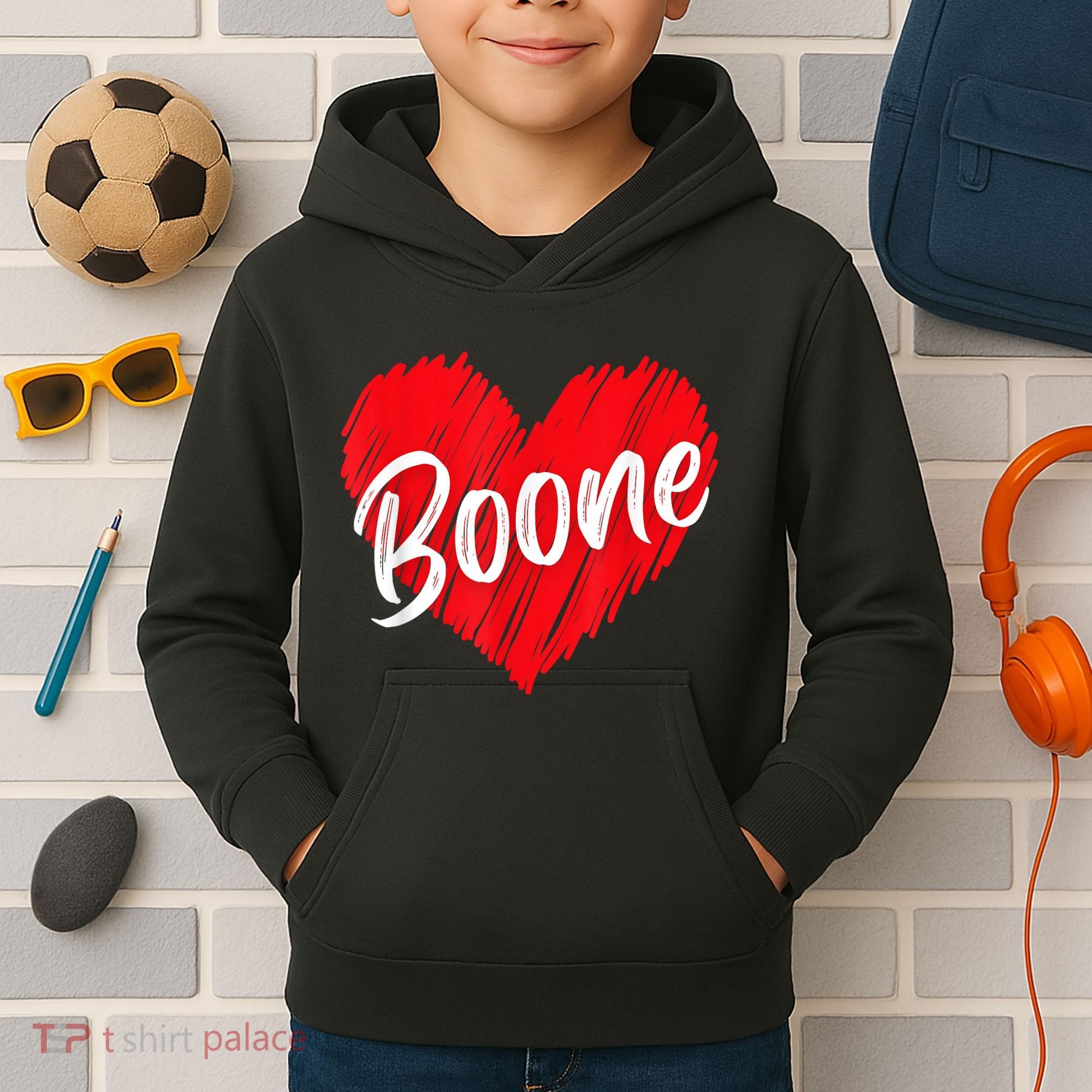 I Love Boone Heart Personalized Name Boone Kids Hoodie