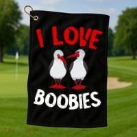 I Love Boobies Bird Funny Red Footed  Golf Towel thumb 1