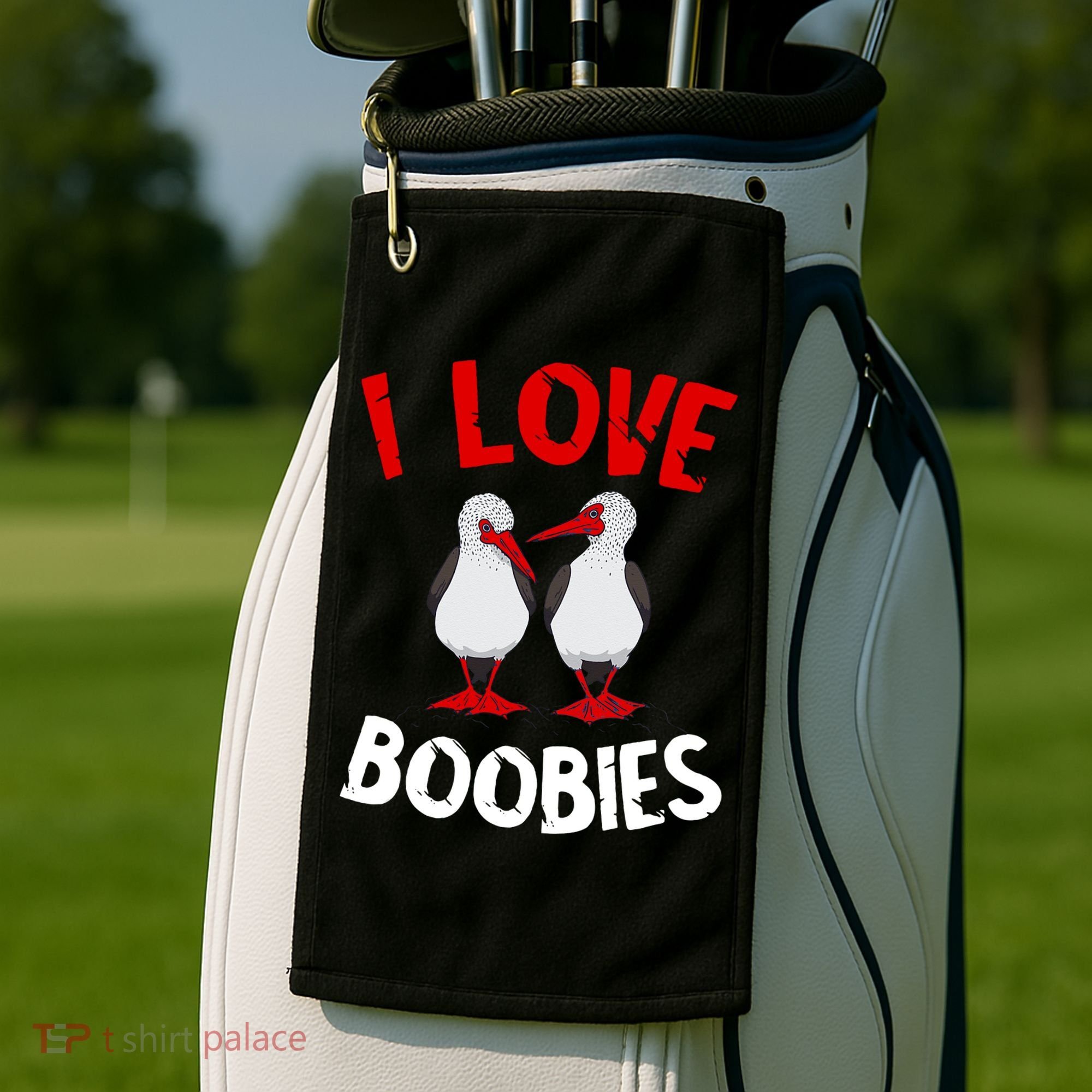 I Love Boobies Bird Funny Red Footed  Golf Towel