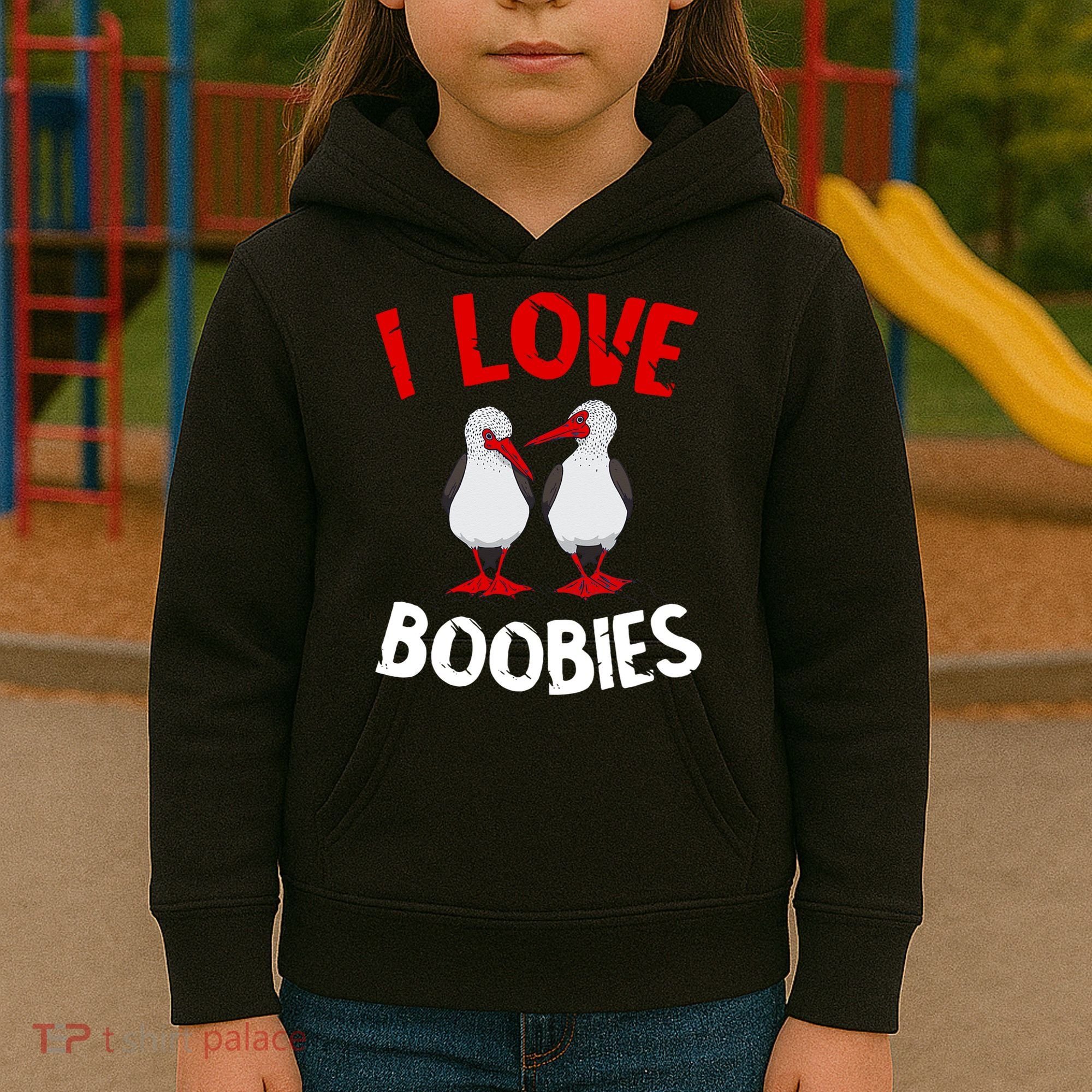 I Love Boobies Bird Funny Red Footed  Kids Hoodie