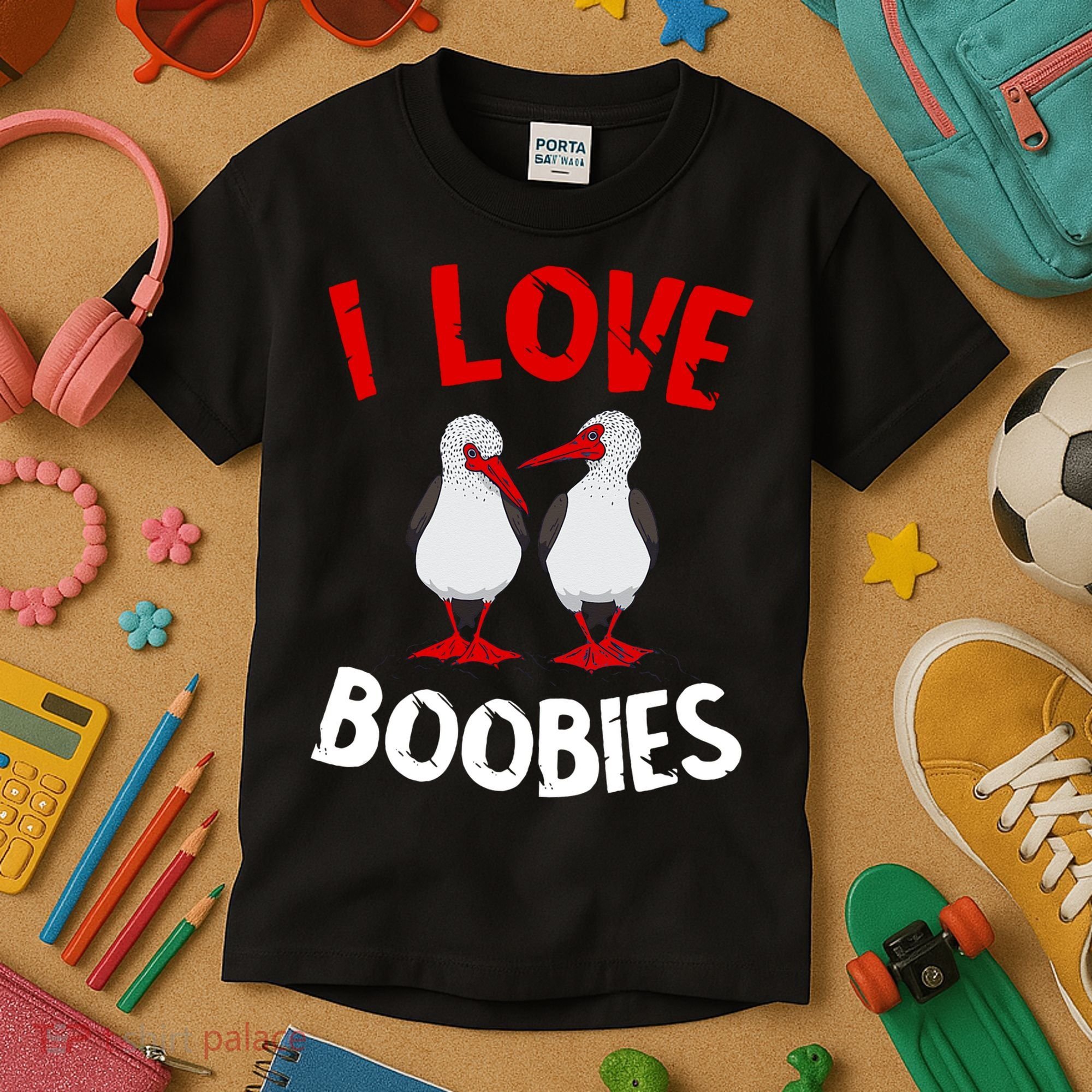 I Love Boobies Bird Funny Red Footed  Kids T-Shirt