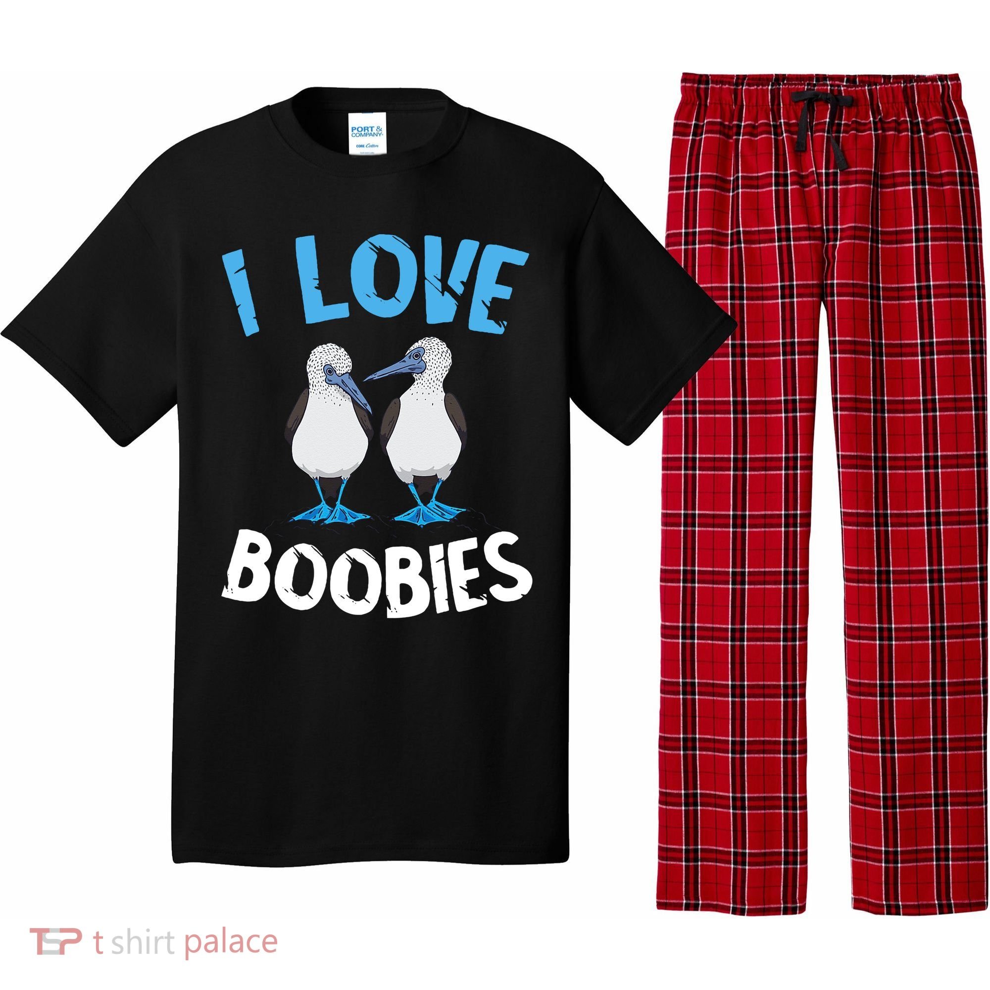 I Love Boobies Funny Blue Footed Pajama Set