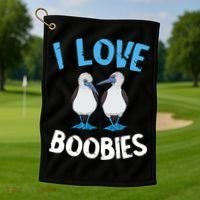 I Love Boobies Funny Blue Footed Golf Towel thumb 1