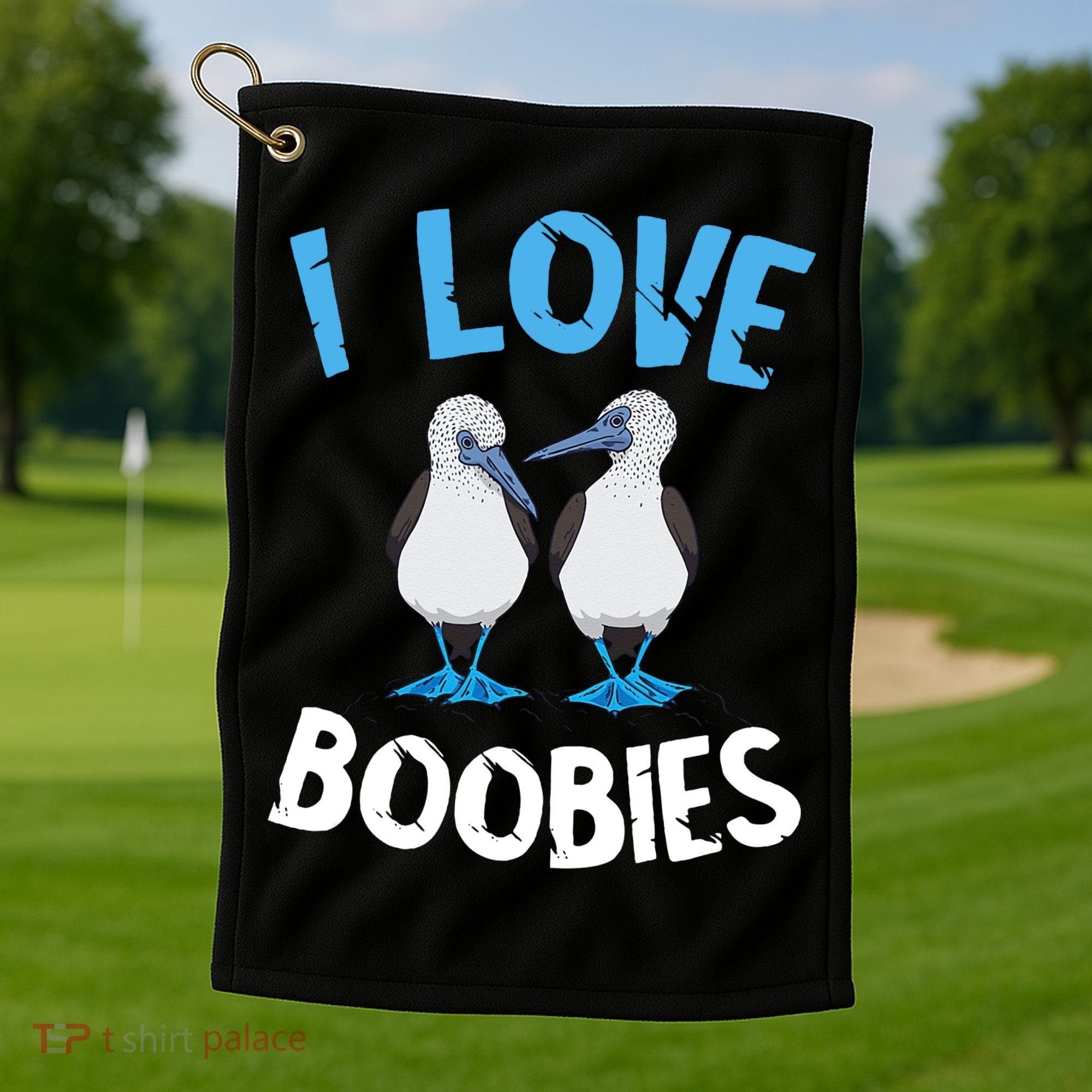 I Love Boobies Funny Blue Footed Golf Towel