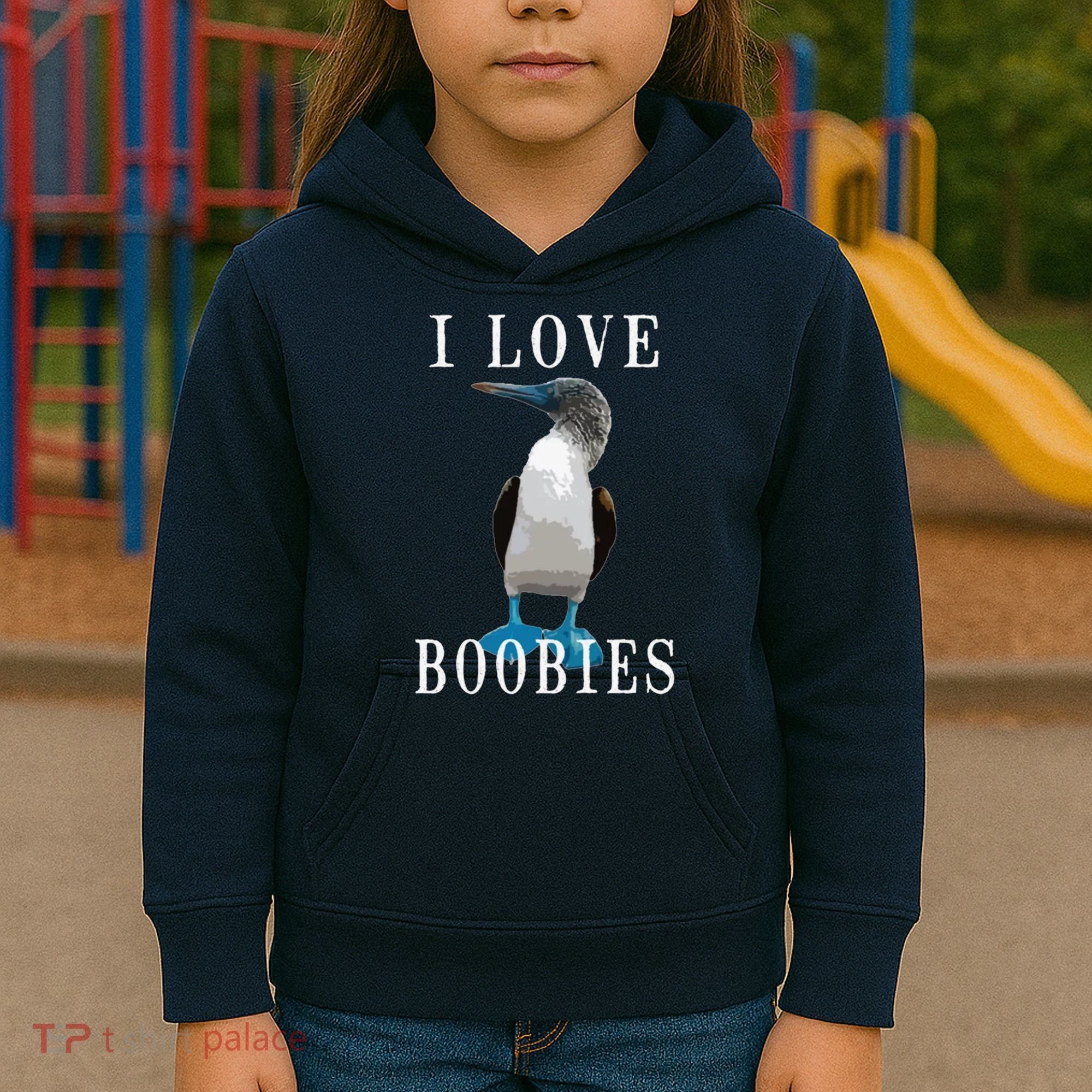 I Love Boobies Blue Footed Boobie Bird Kids Hoodie