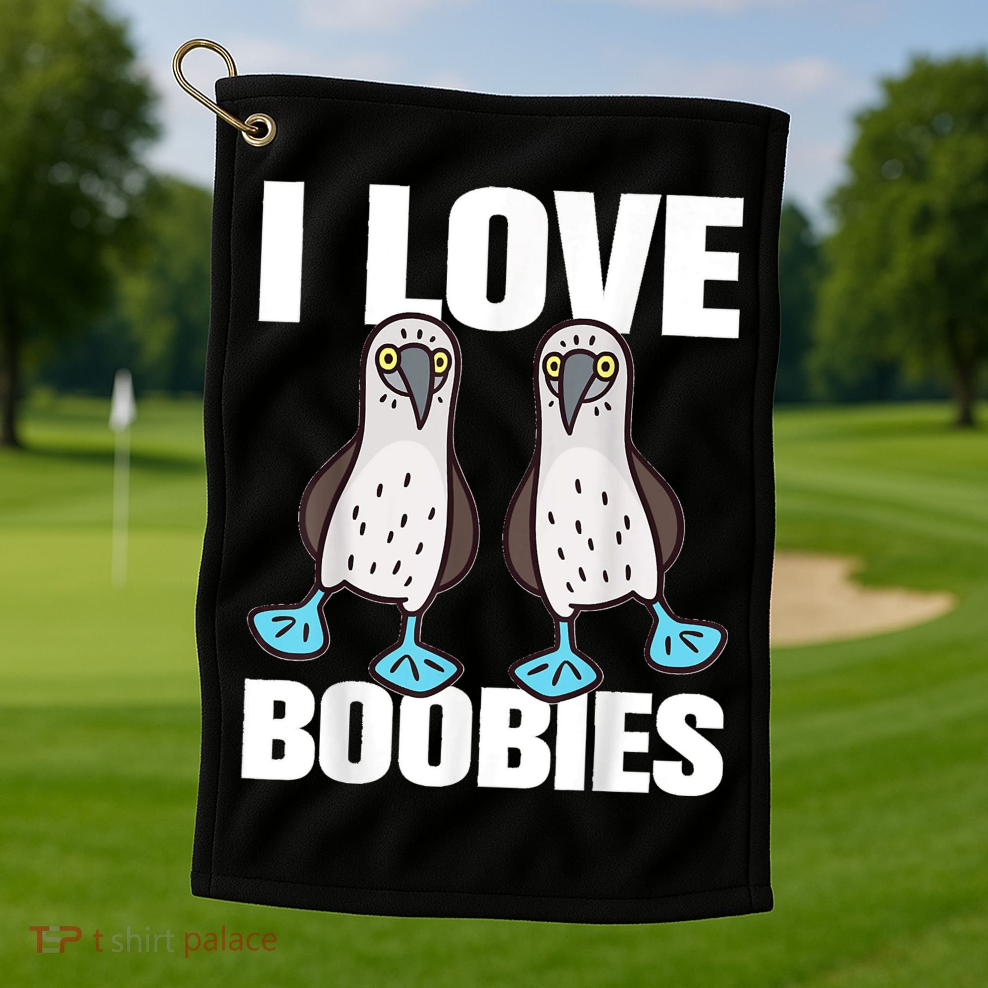 I Love Boobies Blue Footed Boobie Bird Golf Towel