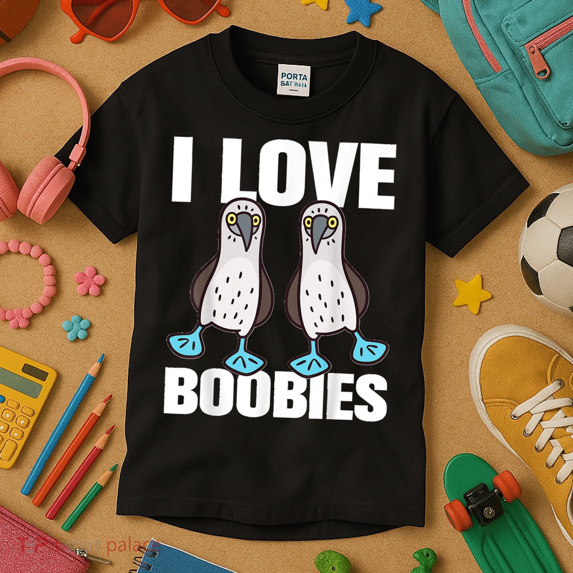 I Love Boobies Blue Footed Boobie Bird Kids T-Shirt