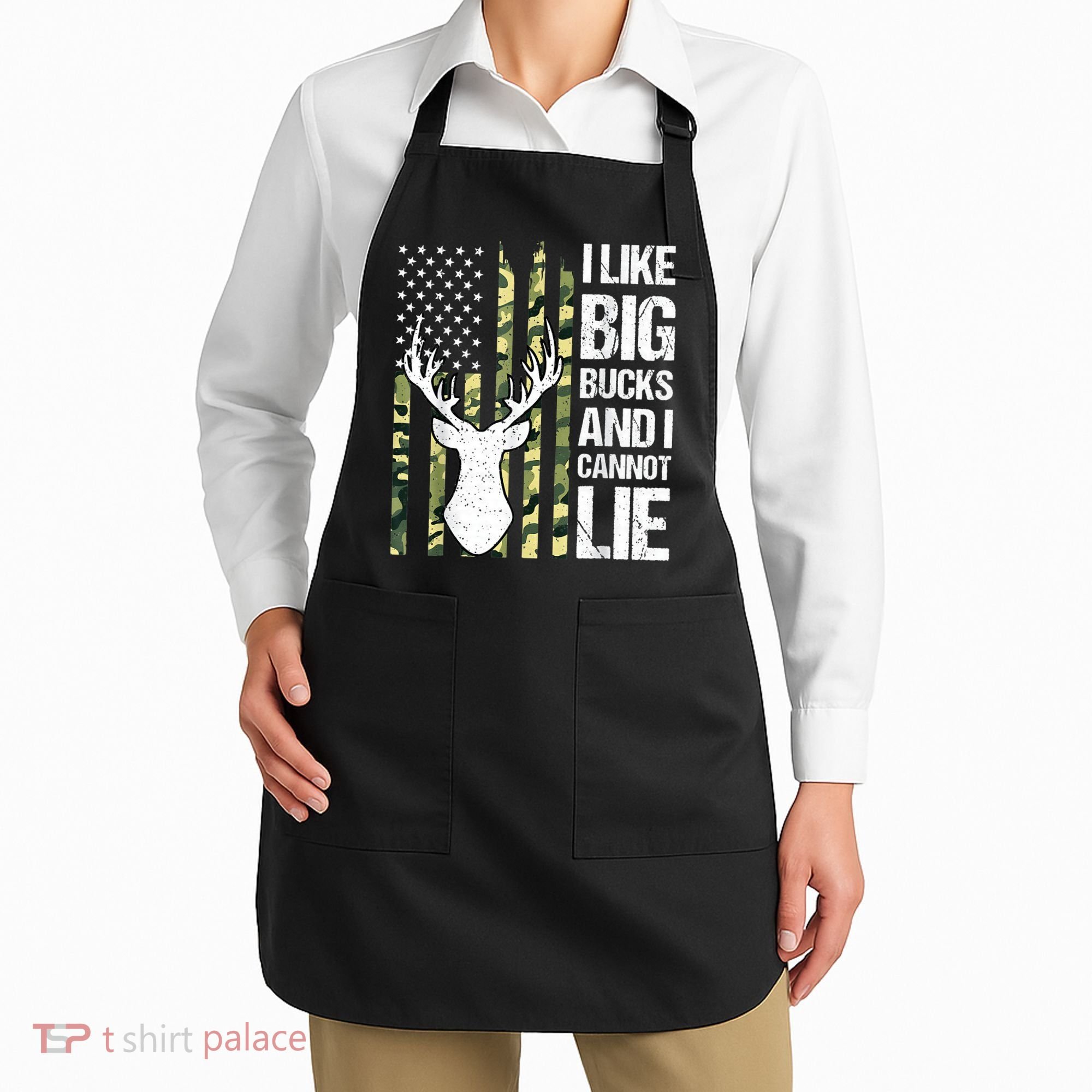 I Like Big Bucks and I Cannot Lie Deer Hunting USA Flag Apron