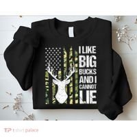 I Like Big Bucks and I Cannot Lie Deer Hunting USA Flag Sweatshirt thumb 2