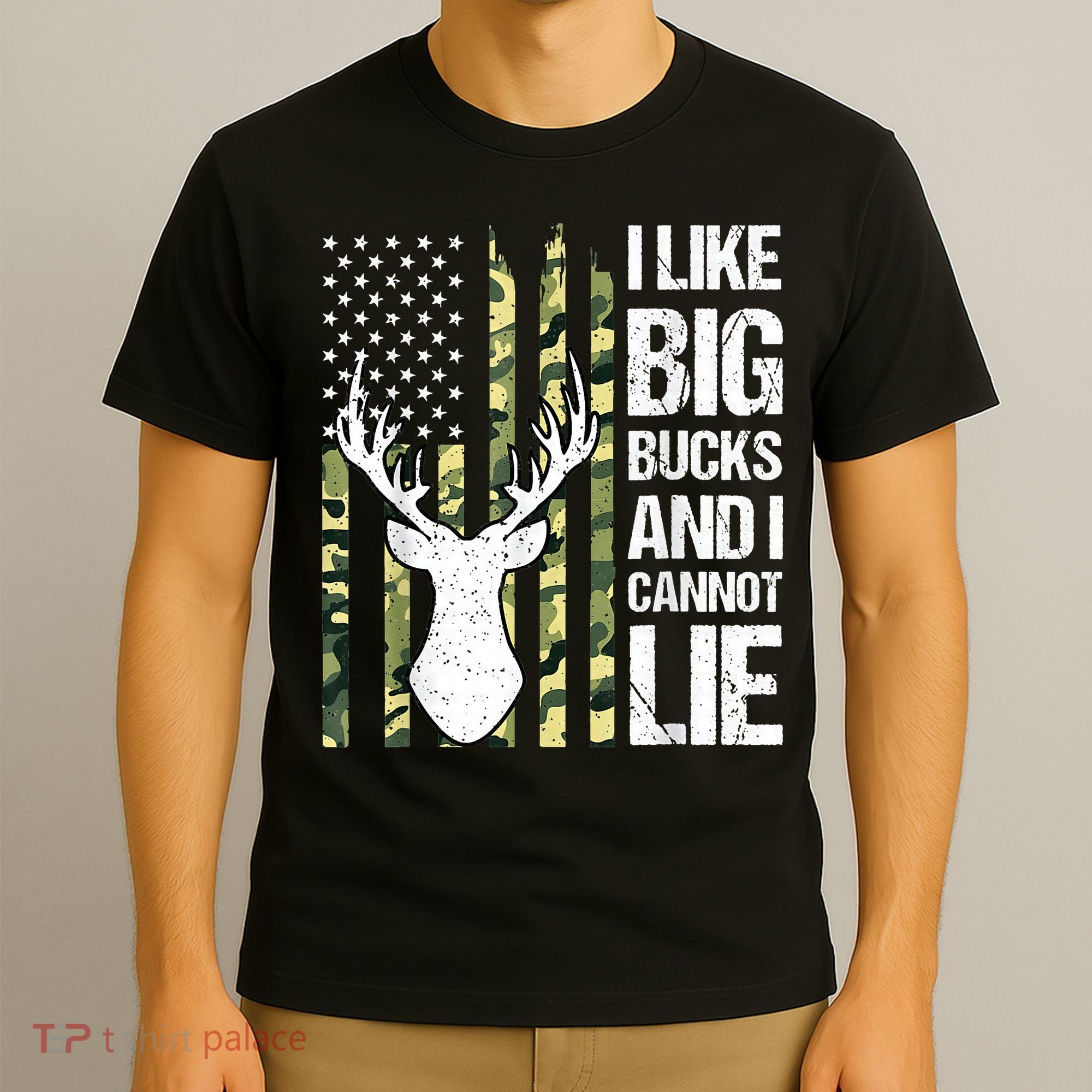 I Like Big Bucks and I Cannot Lie Deer Hunting USA Flag T-Shirt