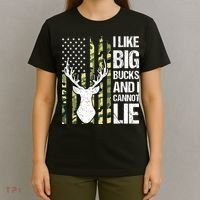 I Like Big Bucks and I Cannot Lie Deer Hunting USA Flag T-Shirt thumb 4