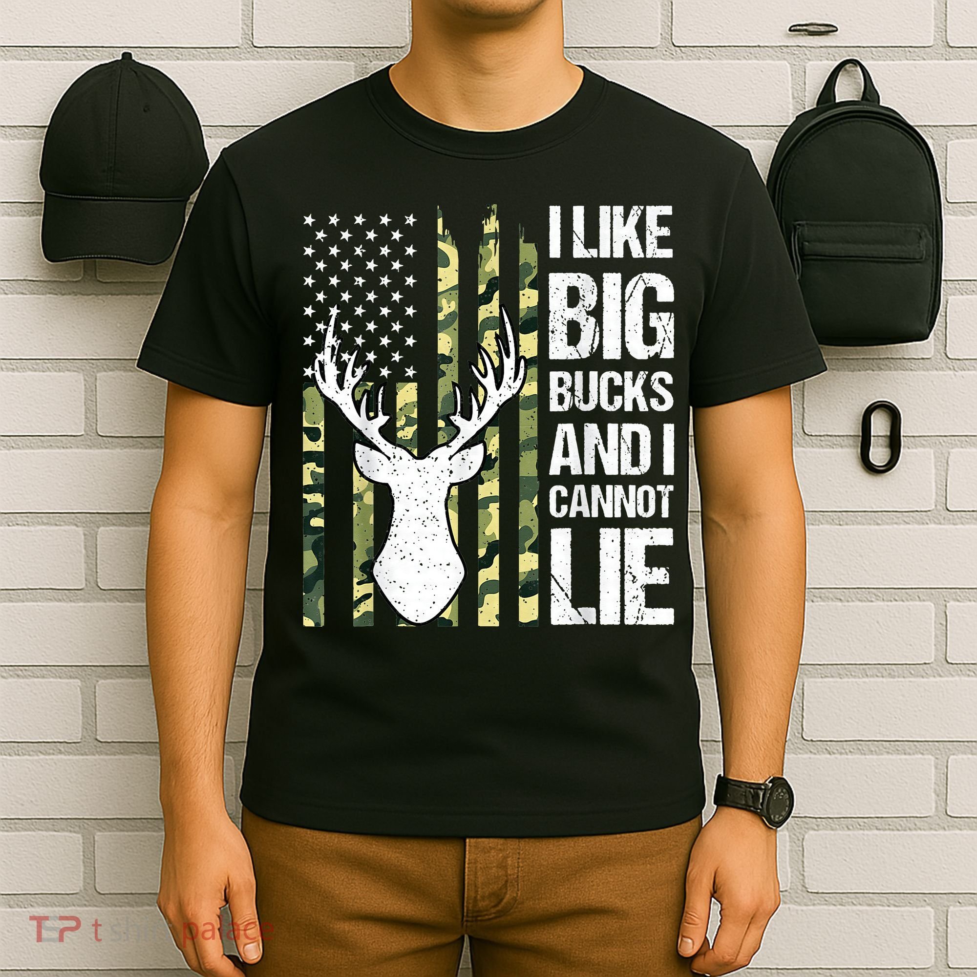 I Like Big Bucks and I Cannot Lie Deer Hunting USA Flag T-Shirt