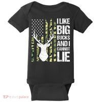 I Like Big Bucks and I Cannot Lie Deer Hunting USA Flag Baby Bodysuit thumb 0