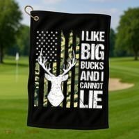 I Like Big Bucks and I Cannot Lie Deer Hunting USA Flag Golf Towel thumb 1
