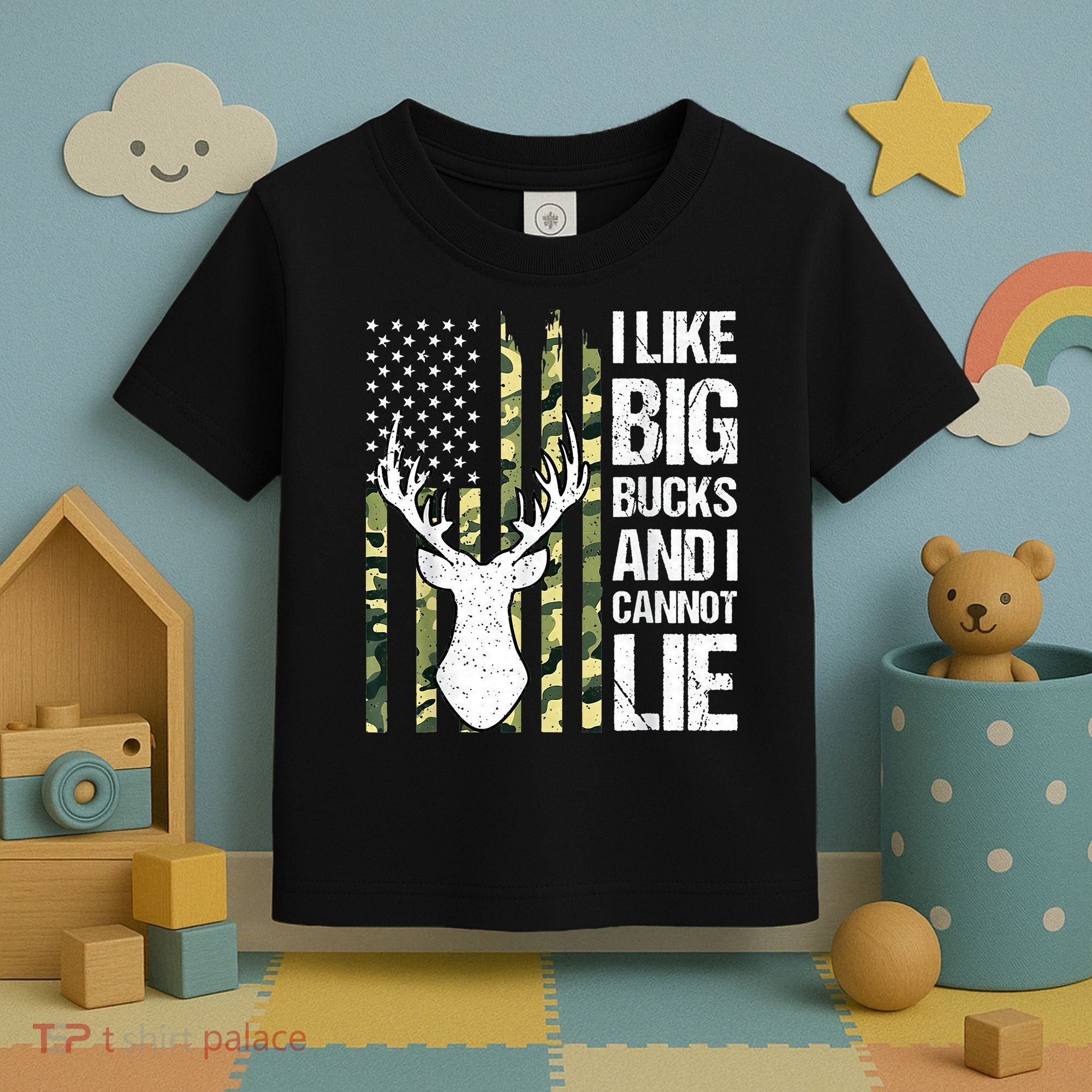 I Like Big Bucks and I Cannot Lie Deer Hunting USA Flag Toddler T-Shirt