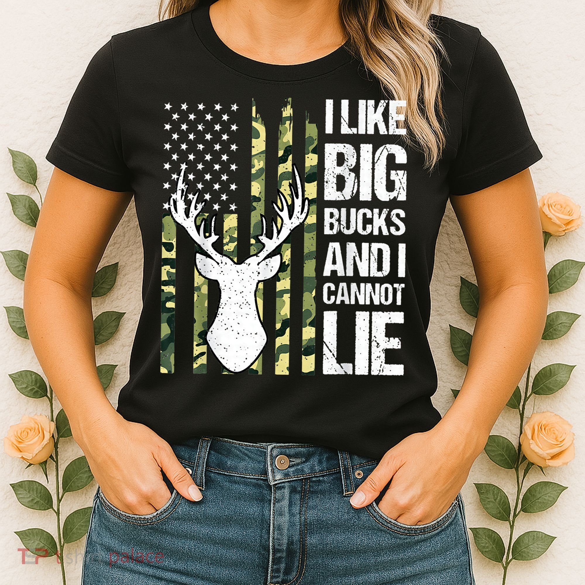 I Like Big Bucks and I Cannot Lie Deer Hunting USA Flag Women's T-Shirt
