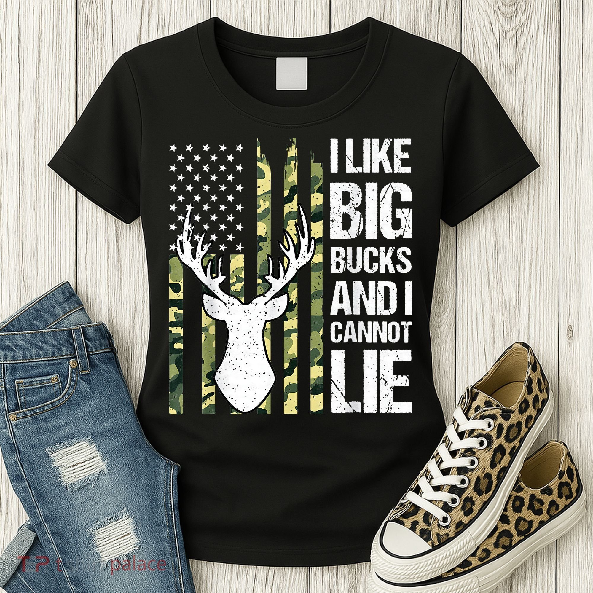 I Like Big Bucks and I Cannot Lie Deer Hunting USA Flag Women's T-Shirt