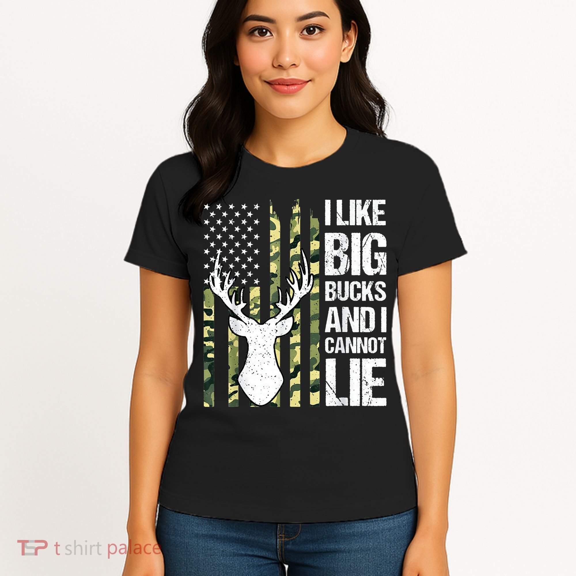 I Like Big Bucks and I Cannot Lie Deer Hunting USA Flag Women's T-Shirt
