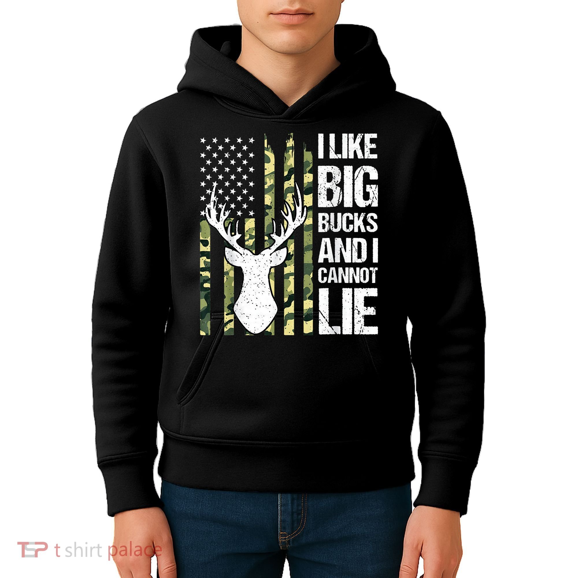 I Like Big Bucks and I Cannot Lie Deer Hunting USA Flag Kids Hoodie