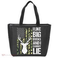 I Like Big Bucks and I Cannot Lie Deer Hunting USA Flag Tote Bag thumb 0