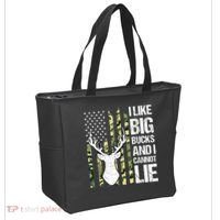 I Like Big Bucks and I Cannot Lie Deer Hunting USA Flag Tote Bag thumb 2