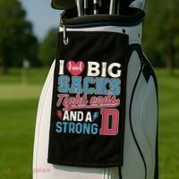 I Love Big Sacks Tight Ends And A Strong D Funny Golf Towel thumb 2