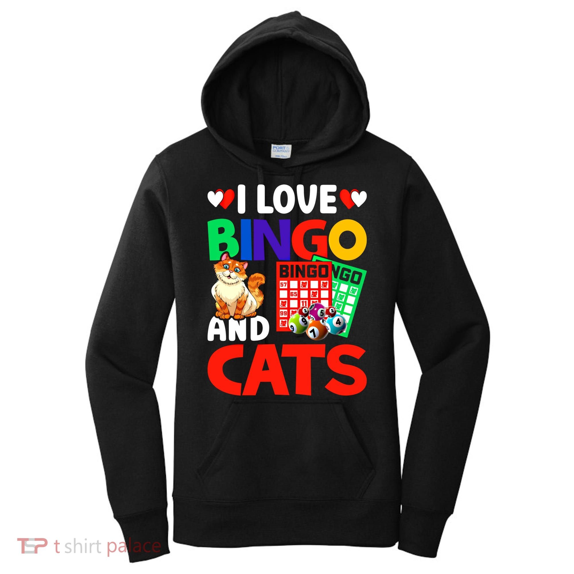 I Love Bingo And Cats Bingo Caller Humor Lottery Lucky Great Gift Women's Hoodie