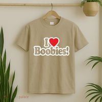 I Love Boobies Heart Boobs Breasts Awareness Cancer Breast Joke Big Boob T-Shirt thumb 2