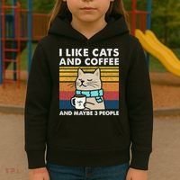 I Like Cats And Coffee And Maybe 3 People Kids Hoodie thumb 3