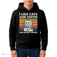 I Like Cats And Coffee And Maybe 3 People Kids Hoodie thumb 4