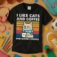 I Like Cats And Coffee And Maybe 3 People Kids T-Shirt thumb 3