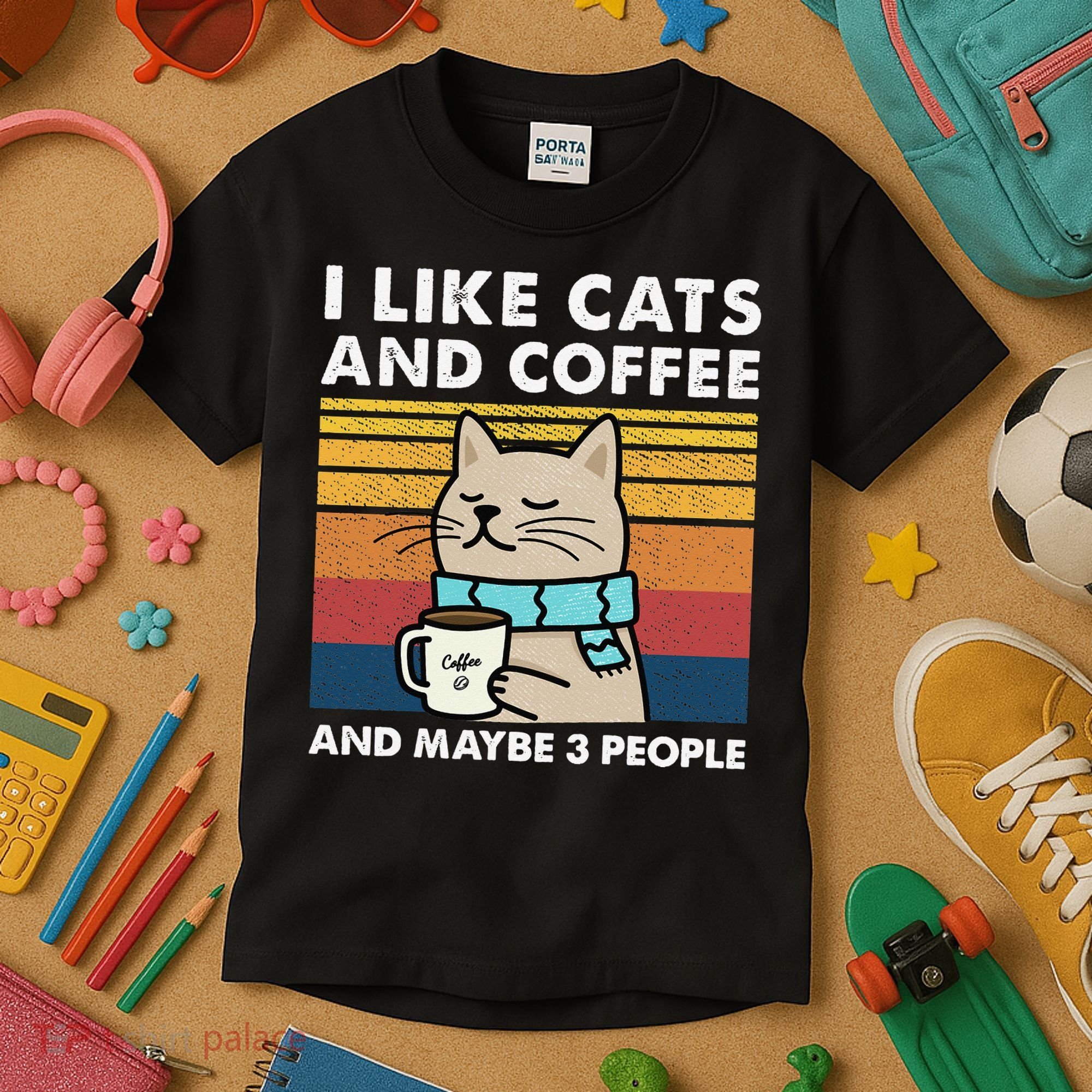 I Like Cats And Coffee And Maybe 3 People Kids T-Shirt