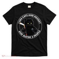 I Like Cats And Hockey And Maybe 3 People Funny Cats T-Shirt thumb 0