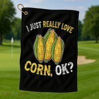 I Love Corn OK Cute And Funny Corn On The Cob Golf Towel thumb 1