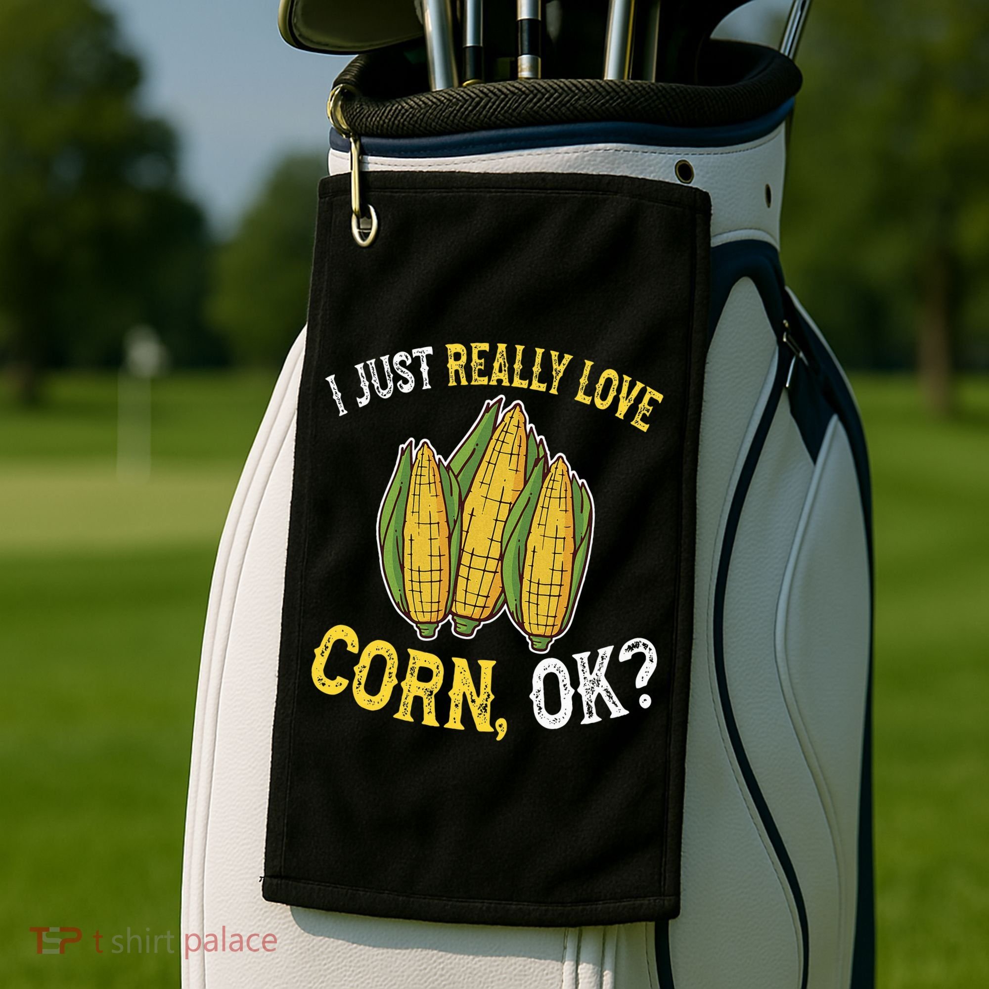 I Love Corn OK Cute And Funny Corn On The Cob Golf Towel