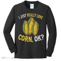 I Love Corn OK Cute And Funny Corn On The Cob Kids Long Sleeve Shirt thumb 0