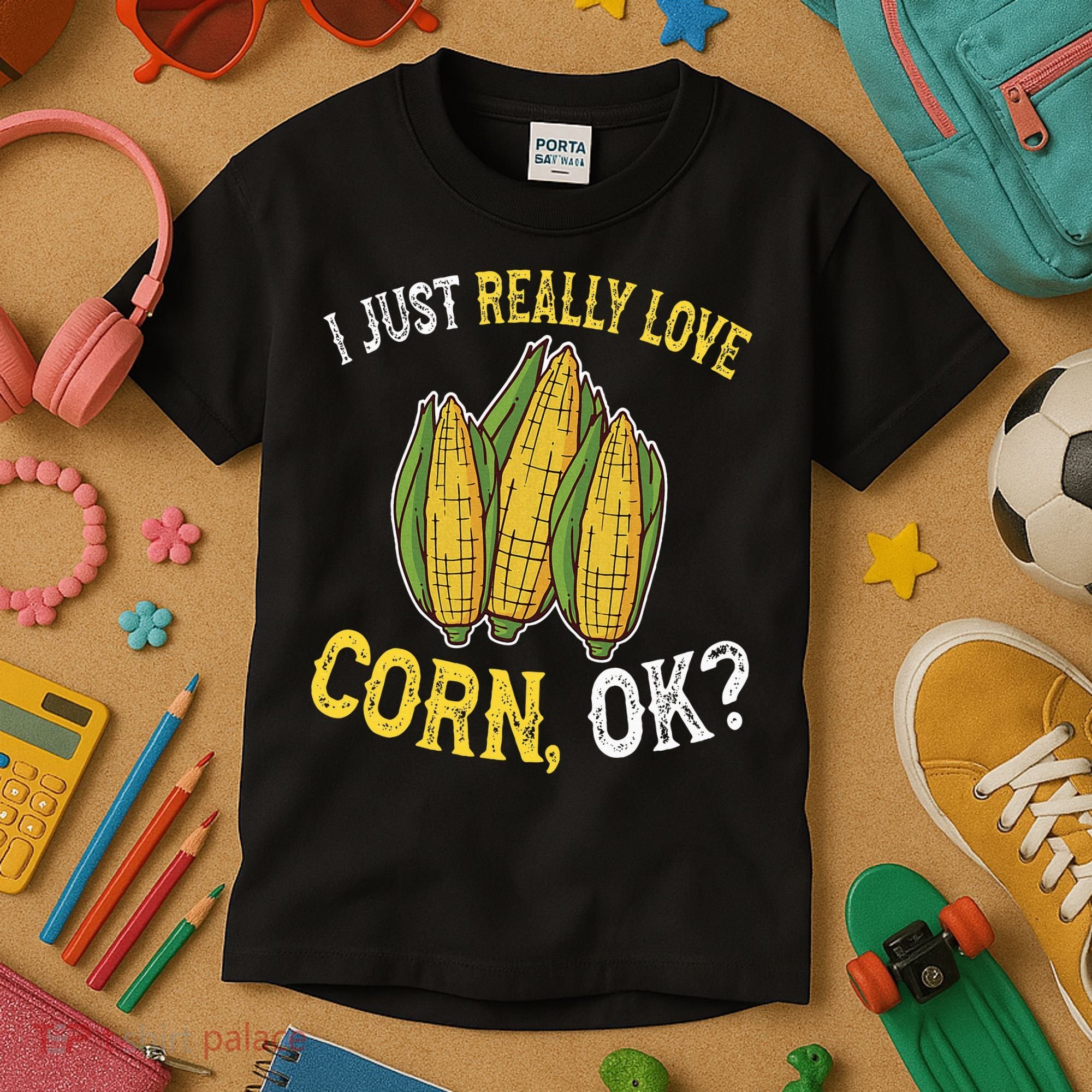 I Love Corn OK Cute And Funny Corn On The Cob Kids T-Shirt