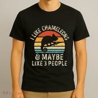 I Like Chameleons And Maybe 3 People Chameleon Lizard Retro T-Shirt thumb 3