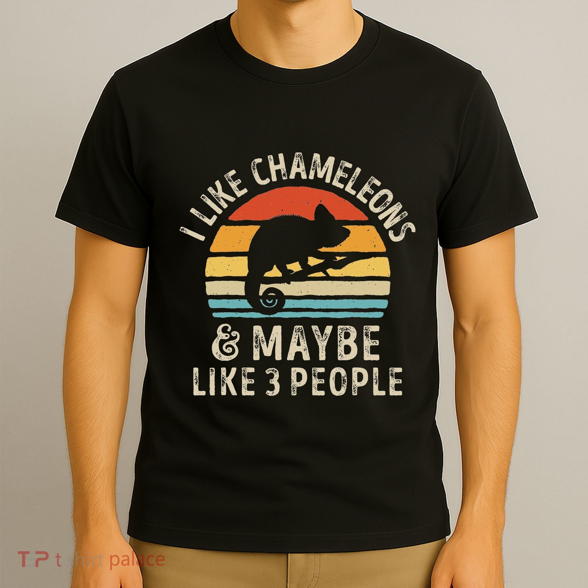 I Like Chameleons And Maybe 3 People Chameleon Lizard Retro T-Shirt