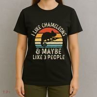 I Like Chameleons And Maybe 3 People Chameleon Lizard Retro T-Shirt thumb 4