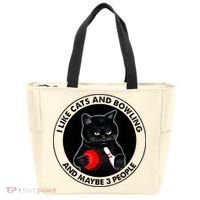I Like Cats And Bowling And Maybe 3 People Funny Cat Lovers Tote Bag thumb 0
