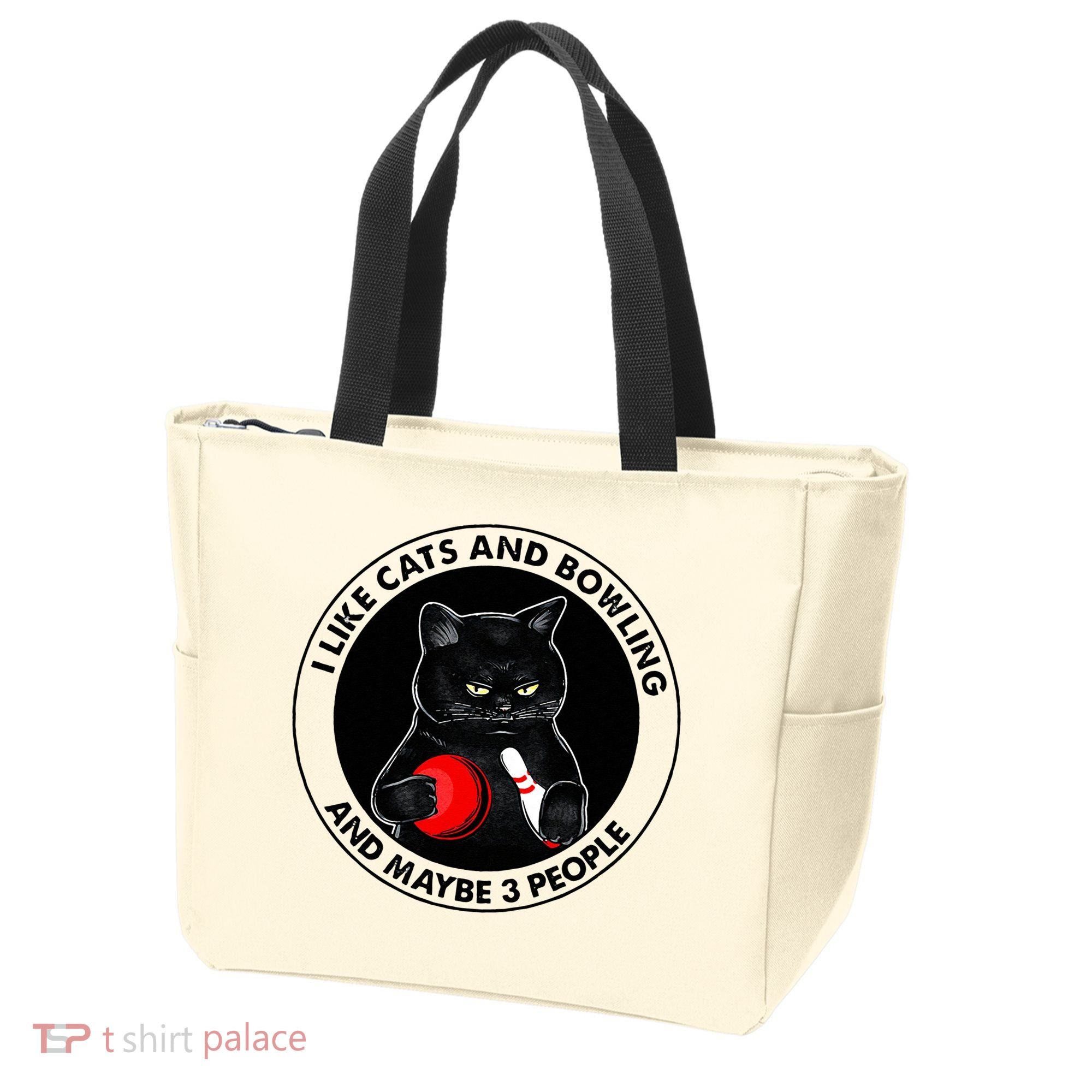 I Like Cats And Bowling And Maybe 3 People Funny Cat Lovers Tote Bag