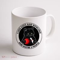 I Like Cats And Bowling And Maybe 3 People Funny Cat Lovers Coffee Mug thumb 1