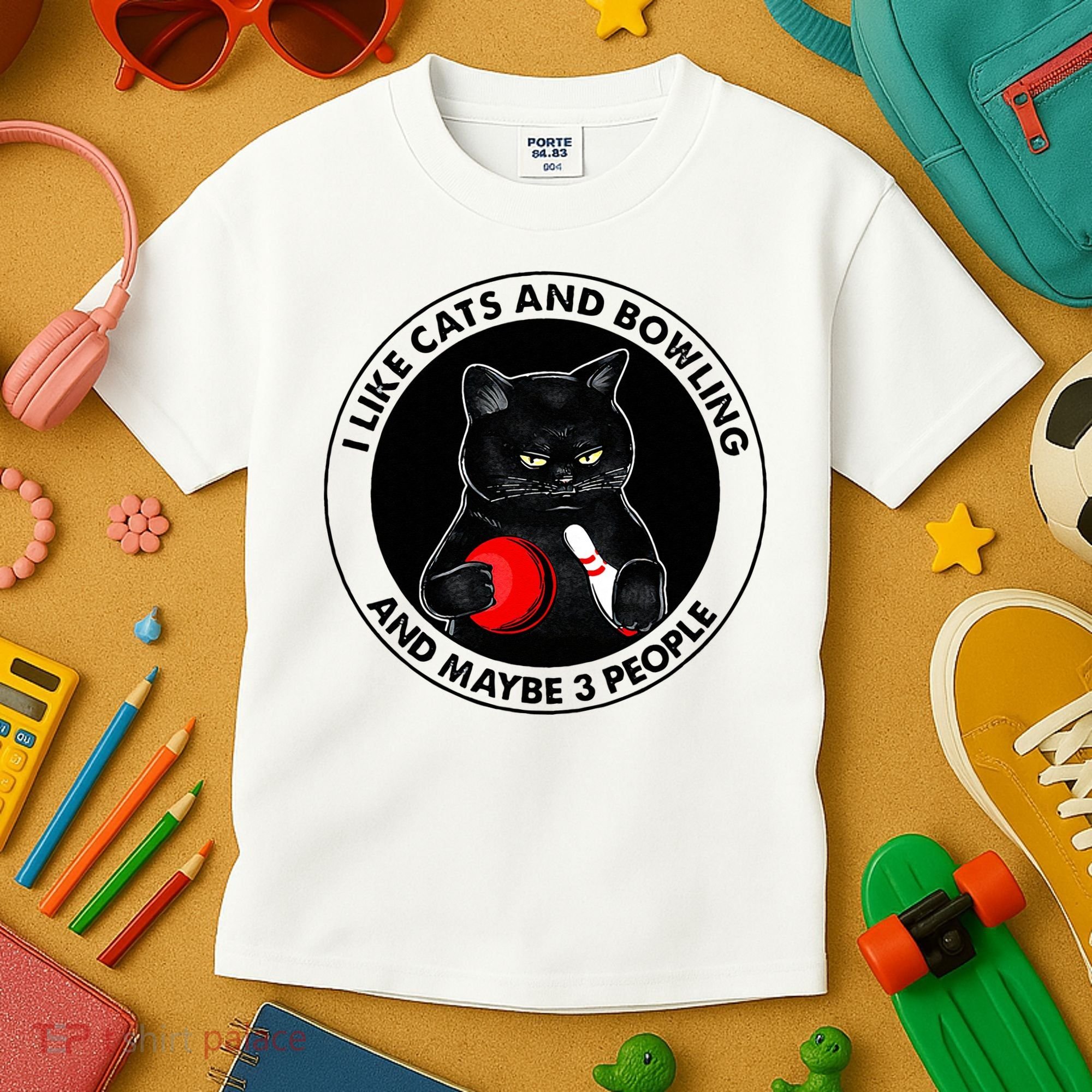 I Like Cats And Bowling And Maybe 3 People Funny Cat Lovers Kids T-Shirt