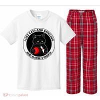 I Like Cats And Bowling And Maybe 3 People Funny Cat Lovers Kids Plaid Pajama Set thumb 0