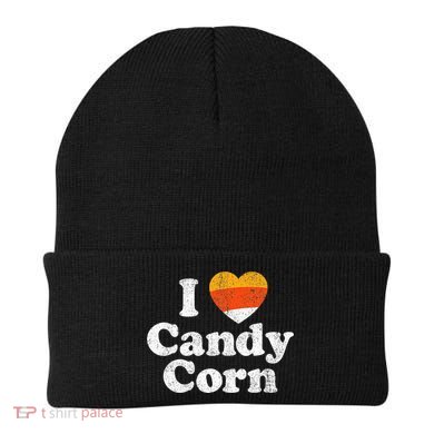 I Love Candy Corn Funny Halloween Retro 80s 70s Costume Beanie